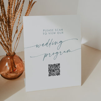 Expositor En L Programa de matrimonio de código QR Verde azulado