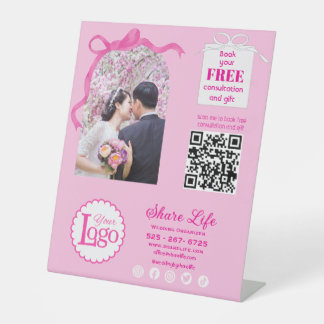 Expositor En L Promoción de Negocio de Bodas con Cinta Rosa