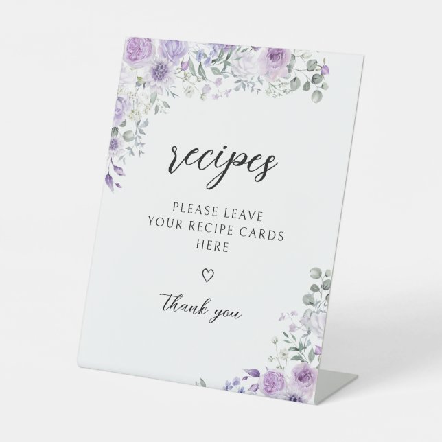 Expositor En L Purple Floral Share a Recipe Bridal Shower Sign (Anverso)