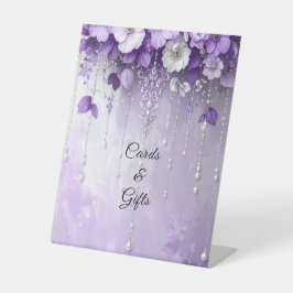 Expositor En L Purple Flowers with Dangling Pearls Tabletop Signs