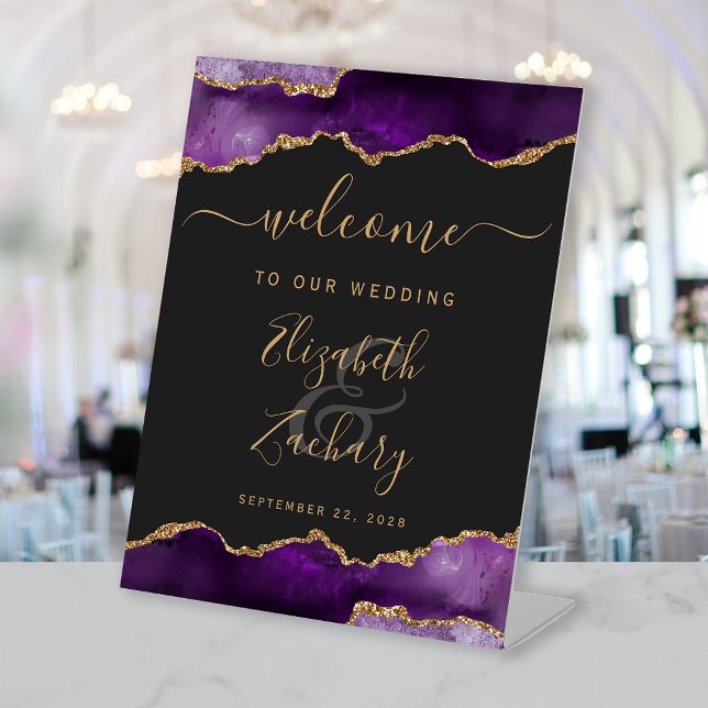 Expositor En L Purple Gold Agate Dark Wedding Welcome (Subido por el creador)