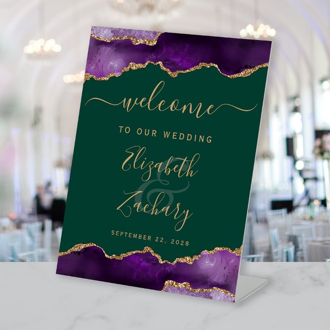 Expositor En L Purple Gold Agate Emerald Green Wedding Welcome (Subido por el creador)
