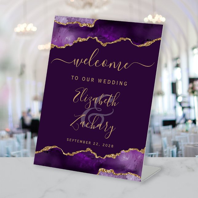 Expositor En L Purple Gold Agate Plum Wedding Welcome (Subido por el creador)