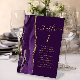 Expositor En L Purple Gold Agate Script Plum Boda Número de tabla