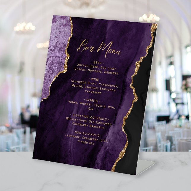Expositor En L Purple Gold Agate Wedding Bar Menu (Subido por el creador)
