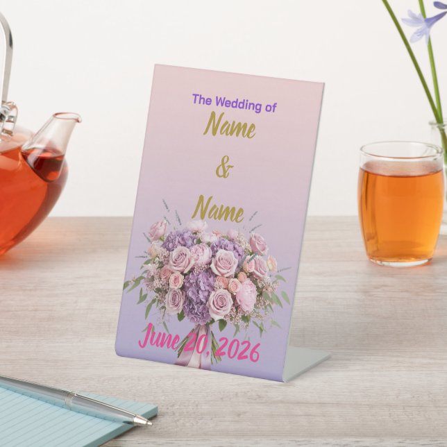 Expositor En L Purple Lavender Floral Ombre Wedding Table Sign (In Situ)