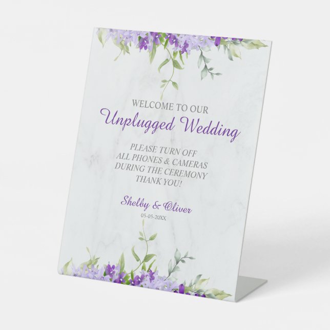 Expositor En L Purple Shades Flowers Branches Unplugged Wedding (Anverso)