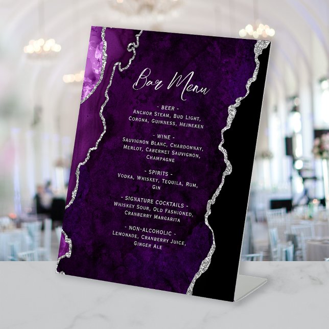 Expositor En L Purple Silver Agate Wedding Bar Menu (Subido por el creador)