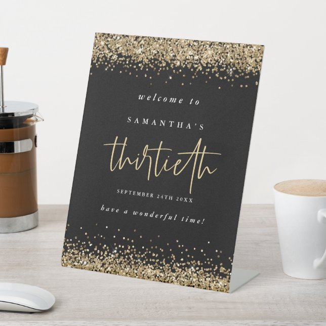 Expositor En L Purpurina de oro Bienvenida 30º cumpleaños Negro (In Situ)