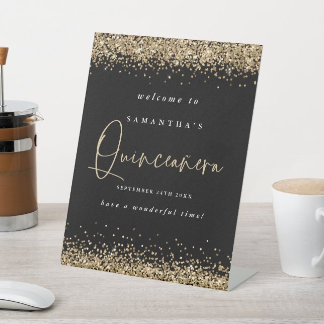 Expositor En L Purpurina de oro Bienvenida Quinceañera 15 Fiesta  (In Situ)