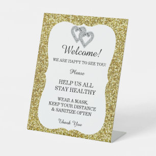 Expositor En L Purpurina de oro Diamond Hearts Boda Seguridad
