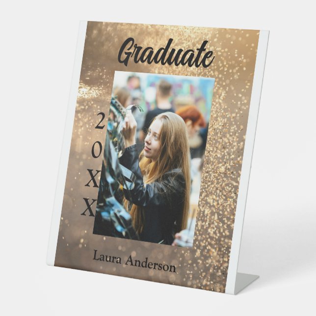 Expositor En L Purpurina de oro graduación de foto añadir texto d (Anverso)