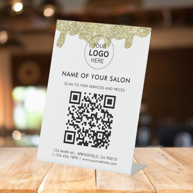 Expositor En L Purpurina Holográfico Firma moderna Glam Gold (Holographic Signature Modern Glam Gold Glitter Pedestal Sign
)