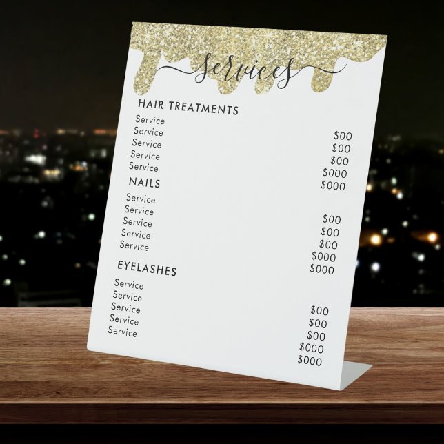 Expositor En L Purpurina Holográfico Firma moderna Glam Gold (Holographic Signature Modern Glam Gold Glitter Pedestal Sign
)