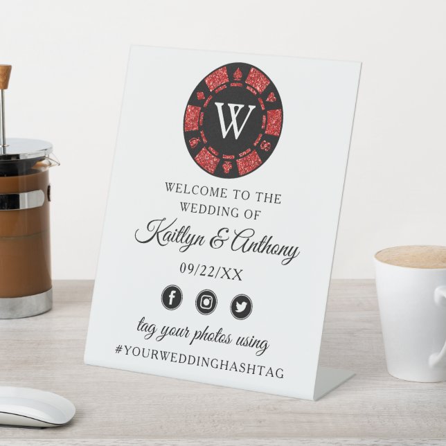 Expositor En L Purpurina Rojo Monograma Poker Chip Casino Boda (In Situ)