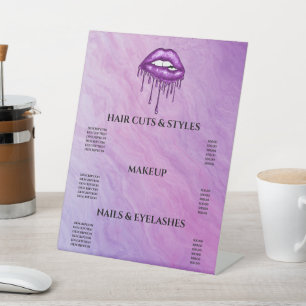 Expositor En L Purpurina Rótulo Pedestal con labios morados que g