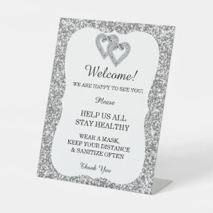 Expositor En L Purpurina Silver Diamond Hearts Boda Seguridad