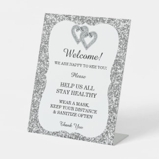Expositor En L Purpurina Silver Diamond Hearts Boda Seguridad