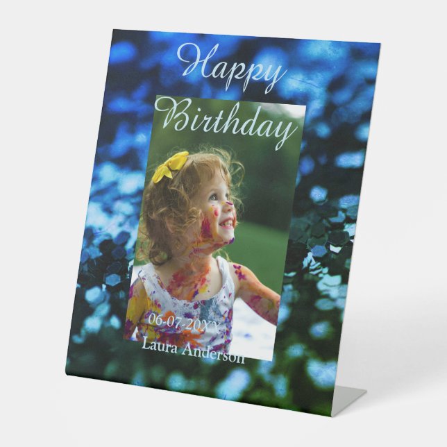 Expositor En L Purpurina verde azul foto niños cumpleaños óxido m (Anverso)