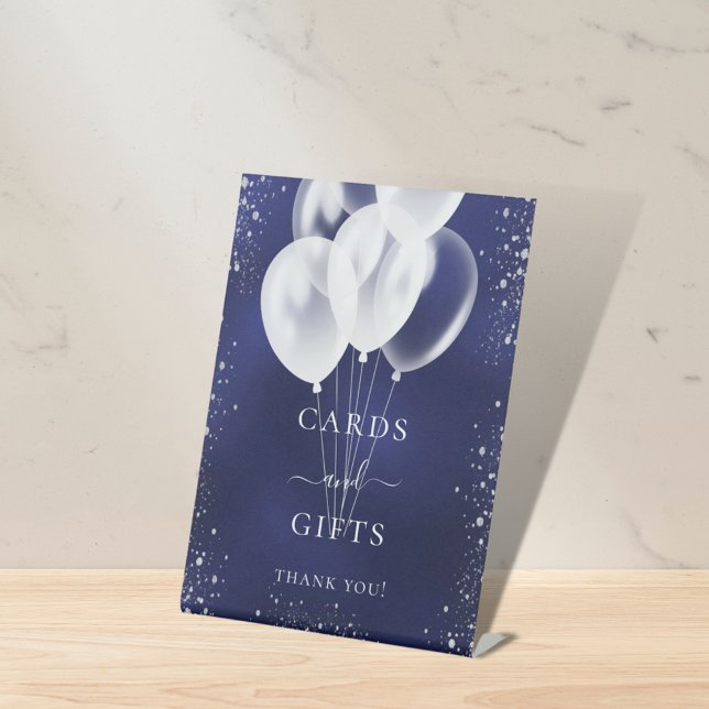 Expositor En L Purpurinas de globos azul marino de plata tarjetas (Subido por el creador)
