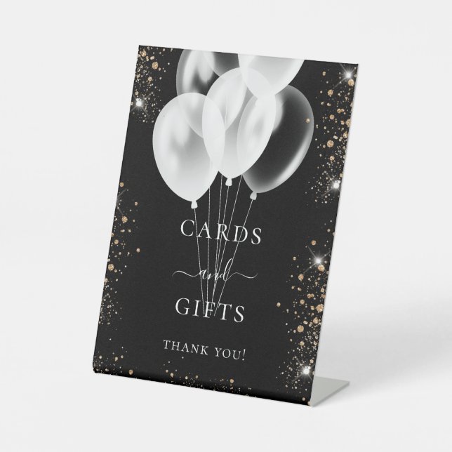 Expositor En L Purpurinas de oro negro globos tarjetas de regalo  (Anverso)