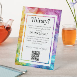 Expositor En L QR BEBIDAS Boda Menú Bloom etéreo