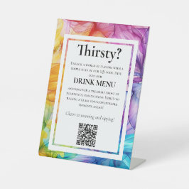 Expositor En L QR BEBIDAS Boda Menú Bloom etéreo