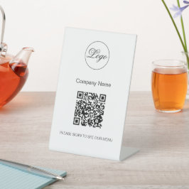 Expositor En L QR Code Black Cafe Menu Logo Moderno Blanco