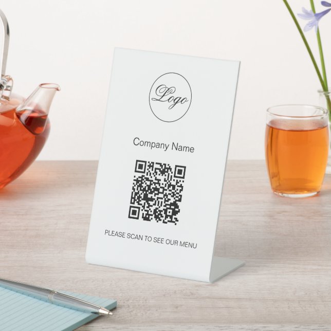 Expositor En L QR Code Black Cafe Menu Logo Moderno Blanco (In Situ)