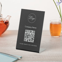 Expositor En L QR Code Black Cafe Menu Logo Moderno Negro