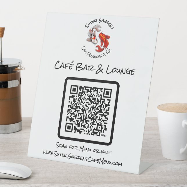 Expositor En L QR Code Cafe Menu Yin Yang Koi Fish Business Logo (In Situ)