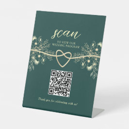 Expositor En L QR Code Emerald Gold Wedding Program