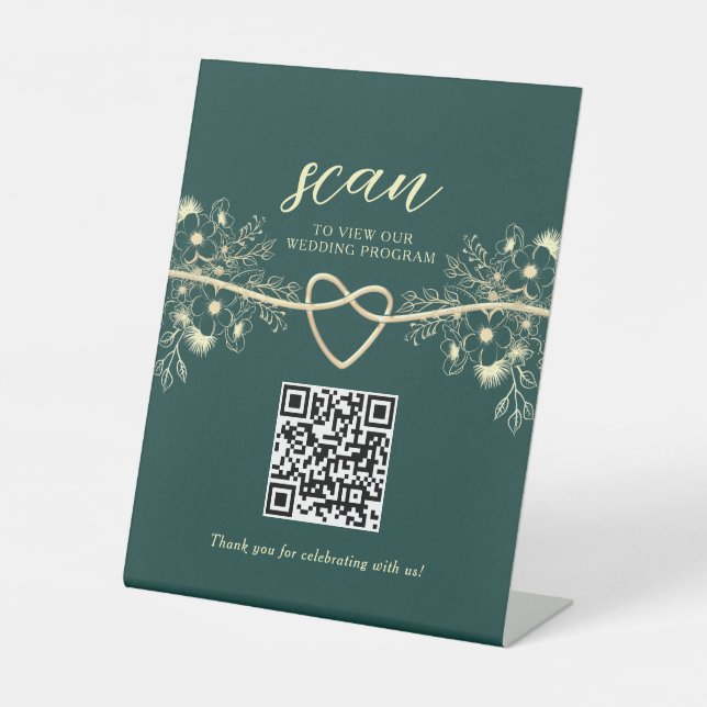 Expositor En L QR Code Emerald Gold Wedding Program (Anverso)