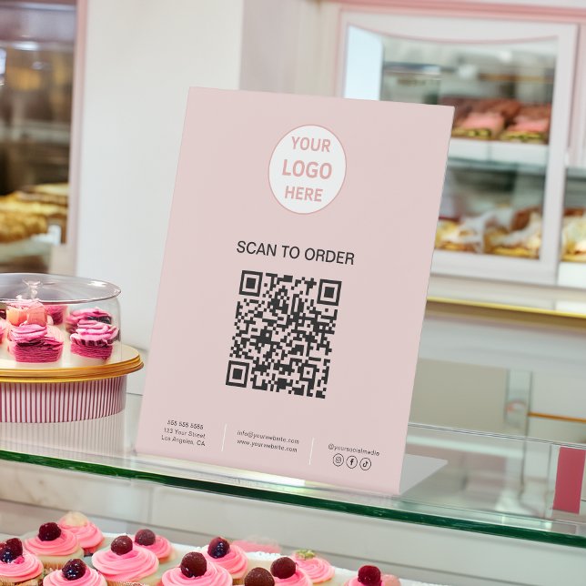 Expositor En L QR Code Logo Panadería Pink Business (QR Code Logo Bakery Pink Business Pedestal Sign)