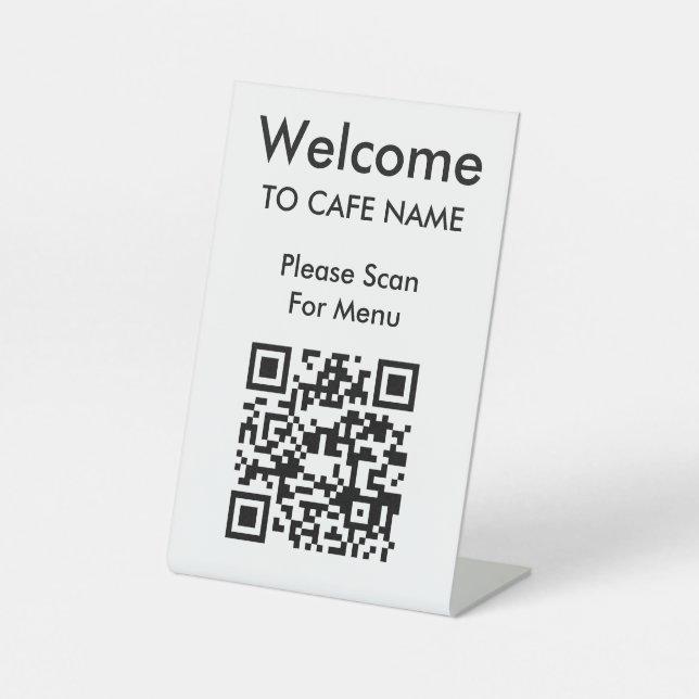Expositor En L QR Code Welcome Cafe Restaurant Menú Blanco (Anverso)