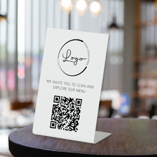 Expositor En L QR Code White Menu Logo Restaurante moderno