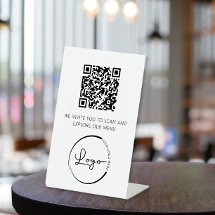 Expositor En L QR Code White Menu Logo Restaurante moderno