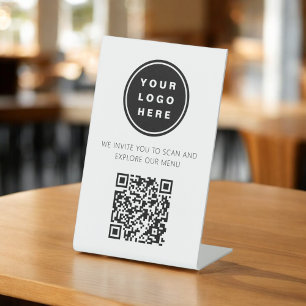 Expositor En L QR Code White Menu Logo Restaurante moderno
