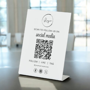 Expositor En L QR Code White Scan para seguirnos en las redes soc