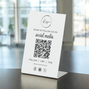 Expositor En L QR Code White Scan para seguirnos en las redes soc