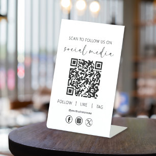Expositor En L QR Code White Scan para seguirnos en las redes soc