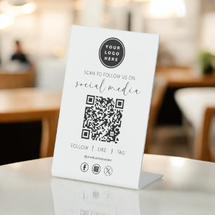 Expositor En L QR Code White Scan para seguirnos en las redes soc