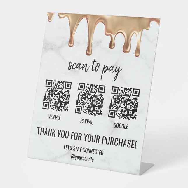 Expositor En L QR Código Pago Cashapp Paypal Marble Blanco Oro (Anverso)