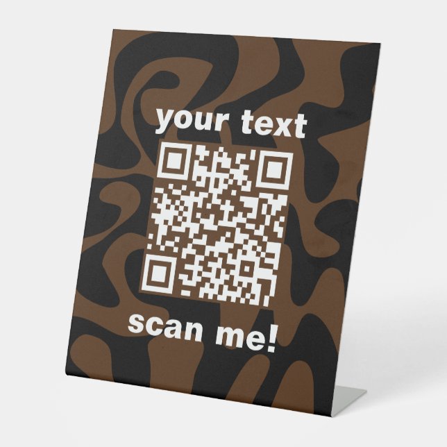 Expositor En L QR Código Retro Brown Base para tienda (Anverso)