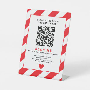 Expositor En L QR Código Scan Check-in Business signage rojo