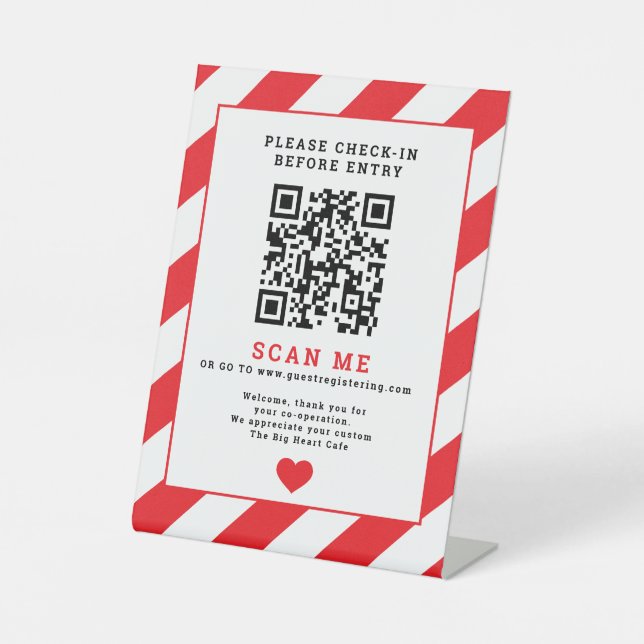 Expositor En L QR Código Scan Check-in Business signage rojo (Anverso)