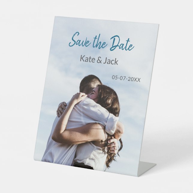 EXPOSITOR EN L QR DE ESCALA CLÁSICA AZUL BLANCA GUARDAR LA FECHA (Anverso)