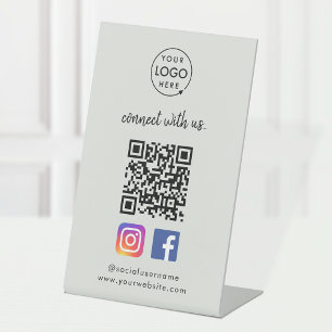 Expositor En L QR Scan to Connect   Gris de Facebook de Instagram