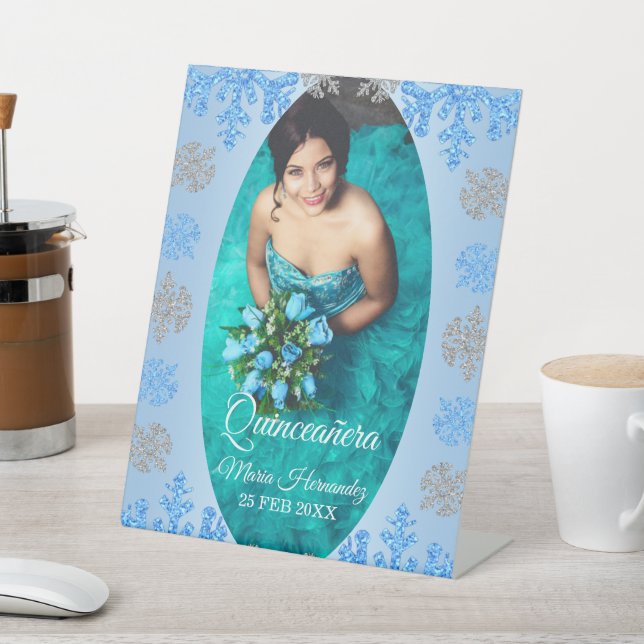 Expositor En L Quinceañera Ice Blue Silver Snowflake (In Situ)