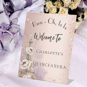 Expositor En L Quinceanera Paris eiffel tower rosa gold bienvenid